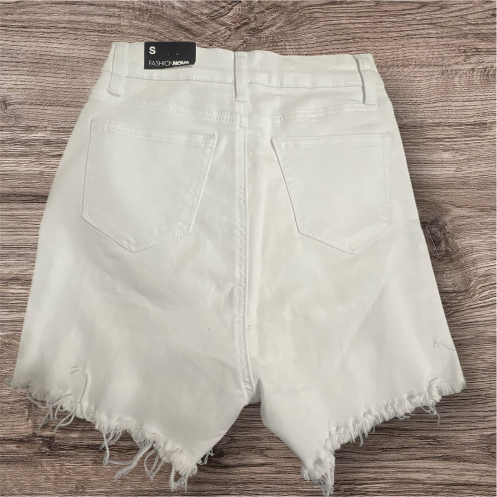 Fashion Nova White Distressed Jean Shorts - Picture 4 of 7